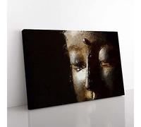 Big Box Art Golden Buddha Statue in Abstract Canvas Wall Art Print Ready to Hang Picture, 76 x 50 cm (30 x 20 Inch), Black, Blue, Olive, Green, Brown