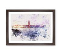 Big Box Art Golden Gate Bridge in San Francisco Watercolour Framed Wall Art Picture Print Ready to Hang, Walnut A2 (62 x 45 cm)