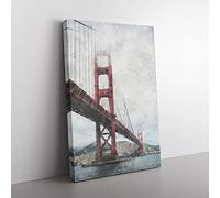 Big Box Art Golden Gate Bridge Vol.4 Painting Canvas Wall Art Print Ready to Hang Picture, 76 x 50 cm (30 x 20 Inch), White, Black, Grey