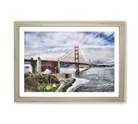 Big Box Art Golden Gate Bridge Vol.5 Painting Framed Wall Art Picture Print Ready to Hang, Oak A2 (62 x 45 cm)