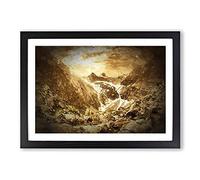 Big Box Art Golden Mountain Valley Framed Wall Art Picture Print Ready to Hang, Black A2 (62 x 45 cm)
