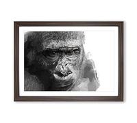 Big Box Art Gorilla with Brown Eyes in Abstract Framed Wall Art Picture Print Ready to Hang, Walnut A2 (62 x 45 cm)