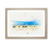 Big Box Art Grazing Bison in Utah in Abstract Framed Wall Art Picture Print Ready to Hang, Oak A2 (62 x 45 cm)