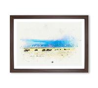 Big Box Art Grazing Bison in Utah in Abstract Framed Wall Art Picture Print Ready to Hang, Walnut A2 (62 x 45 cm)