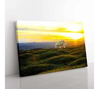 Big Box Art Grazing Sheep at Sunset Canvas Wall Art Print Ready to Hang Picture, 76 x 50 cm (30 x 20 Inch), Black, Beige, Yellow