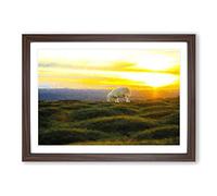 Big Box Art Grazing Sheep at Sunset Framed Wall Art Picture Print Ready to Hang, Walnut A2 (62 x 45 cm)