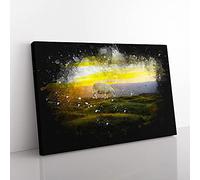 Big Box Art Grazing Sheep at Sunset Paint Splash Canvas Wall Art Print Ready to Hang Picture, 76 x 50 cm (30 x 20 Inch), Black, Beige, Yellow