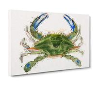 Big Box Art Green & Blue Crab by J.E. De Kay Canvas Wall Art Framed Picture Print, 30 x 20 Inch (76 x 50 cm), White, Green, Grey