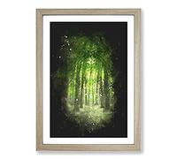 Big Box Art Green Forest Vol.2 Paint Splash Framed Wall Art Picture Print Ready to Hang, Oak A2 (62 x 45 cm)