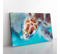Big Box Art Green Sea Turtle in Abstract Canvas Wall Art Print Ready to Hang Picture, 76 x 50 cm (30 x 20 Inch), Blue, Turquoise, Grey, Purple
