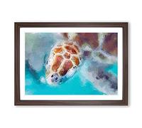Big Box Art Green Sea Turtle in Abstract Framed Wall Art Picture Print Ready to Hang, Walnut A2 (62 x 45 cm)