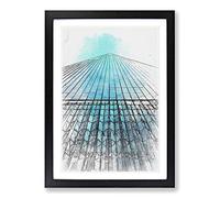 Big Box Art Ground Zero in New York City in Abstract Framed Wall Art Picture Print Ready to Hang, Black A2 (62 x 45 cm)