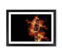 Big Box Art Guitar on Fire in Abstract Framed Wall Art Picture Print Ready to Hang, Black A2 (62 x 45 cm)