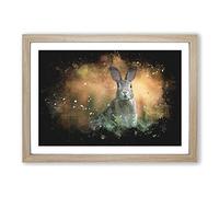 Big Box Art Hare in a Meadow Paint Splash Framed Wall Art Picture Print Ready to Hang, Oak A2 (62 x 45 cm)