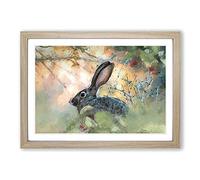 Big Box Art Hare in The Bushes in Abstract Framed Wall Art Picture Print Ready to Hang, Oak A2 (62 x 45 cm)