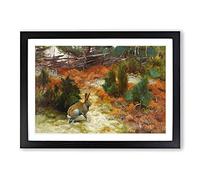 Big Box Art Hare Rabbit by Bruno Liljefors Framed Wall Art Picture Print Ready to Hang, Black A2 (62 x 45 cm)