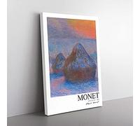 Big Box Art Haystacks with Border by Claude Monet Canvas Wall Art Print Ready to Hang Picture, 76 x 50 cm (30 x 20 Inch), White, Grey, Blue
