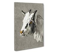 Big Box Art Head of a Goat by Jean Bernard Canvas Wall Art Framed Picture Print, 30 x 20 Inch (76 x 50 cm), Grey, White, Green, Black