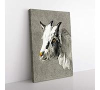 Big Box Art Head of a Goat by Jean Bernard Canvas Wall Art Print Ready to Hang Picture, 76 x 50 cm (30 x 20 Inch), Grey, White, Green, Black