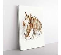 Big Box Art Head of a Horse with Blinkers by Jean Bernard Canvas Wall Art Print Ready to Hang Picture, 76 x 50 cm (30 x 20 Inch), White, Gold, Cream, Green, Cream