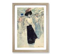 Big Box Art Henry Somm Woman on Paris Street Framed Wall Art Picture Print Ready to Hang, Oak A2 (62 x 45 cm)