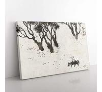 Big Box Art Herd Boy by Hishida Shunso Painting Canvas Wall Art Print Ready to Hang Picture, 76 x 50 cm (30 x 20 Inch), White, Black, Grey