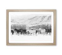 Big Box Art Herd of Horses in Abstract Framed Wall Art Picture Print Ready to Hang, Oak A2 (62 x 45 cm)
