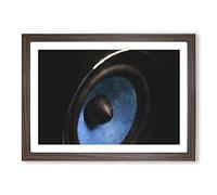 Big Box Art Hi Fi Speaker in Blue Painting Framed Wall Art Picture Print Ready to Hang, Walnut A2 (62 x 45 cm)