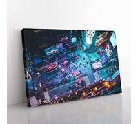 Big Box Art High Above Times Square in Abstract Canvas Wall Art Print Ready to Hang Picture, 76 x 50 cm (30 x 20 Inch), Blue, Purple