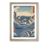 Big Box Art Hiroshige Japanese Oriental Awa Province, Naruto Whirlpools Copy Framed Wall Art Picture Print Ready to Hang, Oak A2 (62 x 45 cm)