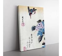 Big Box Art Hiroshige Japanese Oriental Hydrangea and Kingfisher Canvas Wall Art Print Ready to Hang Picture, 76 x 50 cm (30 x 20 Inch), Multi-Coloured