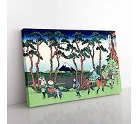 Big Box Art Hodogaya on The Tokaido Road by Katsushika Hokusai Painting Canvas Wall Art Print Ready to Hang Picture, 76 x 50 cm (30 x 20 Inch), Green, Cream, Blue