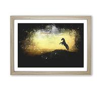 Big Box Art Horse at Sunset Paint Splash Framed Wall Art Picture Print Ready to Hang, Oak A2 (62 x 45 cm)