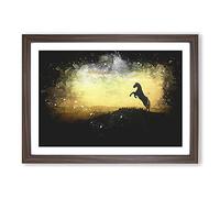 Big Box Art Horse at Sunset Paint Splash Framed Wall Art Picture Print Ready to Hang, Walnut A2 (62 x 45 cm)