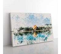 Big Box Art Hot Air Balloon Vol.1 Watercolour Canvas Wall Art Print Ready to Hang Picture, 76 x 50 cm (30 x 20 Inch), Grey, Blue, Grey