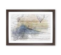 Big Box Art Hot Air Balloons Above Mount Fuji in Abstract Framed Wall Art Picture Print Ready to Hang, Walnut A2 (62 x 45 cm)