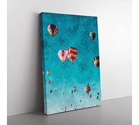 Big Box Art Hot Air Balloons on The Rise Painting Canvas Wall Art Print Ready to Hang Picture, 76 x 50 cm (30 x 20 Inch), White, Blue, Teal, Grey