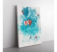 Big Box Art Hot Air Balloons on The Rise Watercolour Canvas Wall Art Print Ready to Hang Picture, 76 x 50 cm (30 x 20 Inch), White, Blue, Teal, Grey