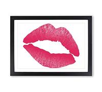 Big Box Art Hot Pink Lips Kiss Framed Wall Art Picture Print Ready to Hang, Oak A2 (62 x 45 cm)