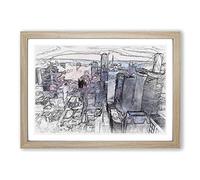 Big Box Art Houston Texas Skyline in Abstract Framed Wall Art Picture Print Ready to Hang, Oak A2 (62 x 45 cm)