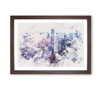 Big Box Art Houston Texas Skyline Watercolour Framed Wall Art Picture Print Ready to Hang, Walnut A2 (62 x 45 cm)