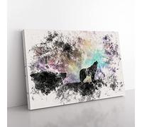 Big Box Art Howling Wolf with a Galaxy Forest Watercolour Canvas Wall Art Print Ready to Hang Picture, 76 x 50 cm (30 x 20 Inch), Black, Lavender, Greige, Violet, Brown