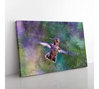 Big Box Art Hummingbird Vol.2 Painting Canvas Wall Art Print Ready to Hang Picture, 76 x 50 cm (30 x 20 Inch), Teal, Green, Purple