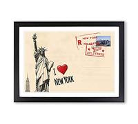 Big Box Art I Love New York City Postcard Framed Wall Art Picture Print Ready to Hang, Oak A2 (62 x 45 cm)
