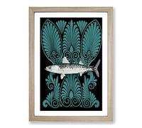 Big Box Art Illustration of a Blue Mackerel by F.E. Clarke Framed Wall Art Picture Print Ready to Hang, Oak A2 (62 x 45 cm)