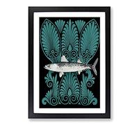 Big Box Art Illustration of a Blue Mackerel by F.E. Clarke Framed Wall Art Picture Print Ready to Hang, Black A2 (62 x 45 cm)