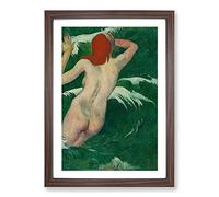 Big Box Art In The Waves by Paul Gauguin Framed Wall Art Picture Print Ready to Hang, Walnut A2 (62 x 45 cm)