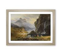 Big Box Art Indians Spear Fishing by Albert Bierstadt Framed Wall Art Picture Print Ready to Hang, Oak A2 (62 x 45 cm)