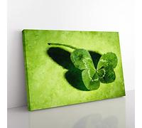 Big Box Art Irish Four Leaf Clover Painting Canvas Wall Art Print Ready to Hang Picture, 76 x 50 cm (30 x 20 Inch), Green, Green, Green