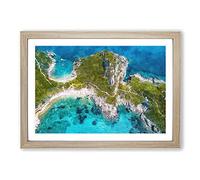 Big Box Art Island Paradise in Corfu Greece Painting Framed Wall Art Picture Print Ready to Hang, Oak A2 (62 x 45 cm)